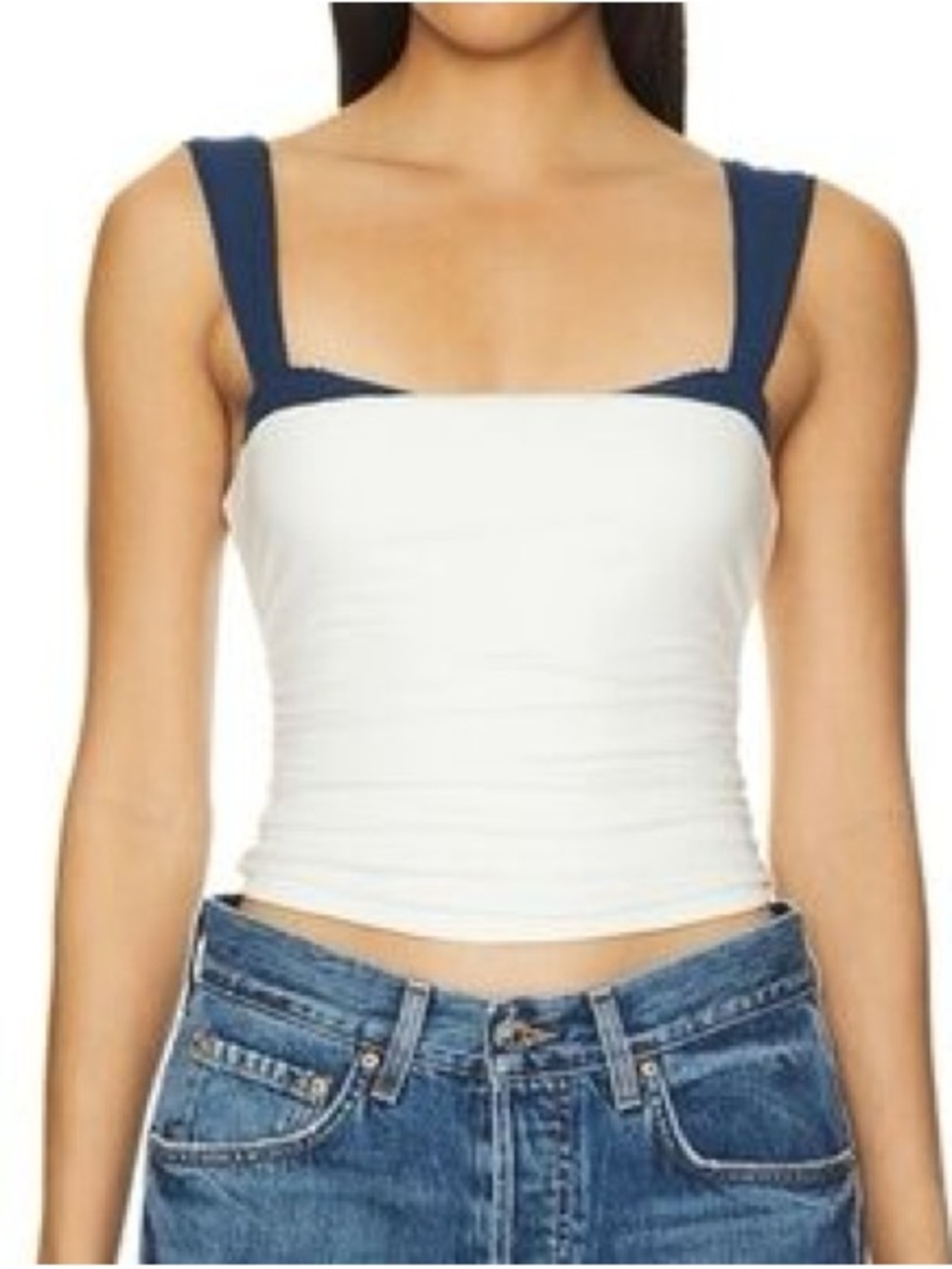 Free People Two-Tone Square Neck Crop Tank - White and Navy